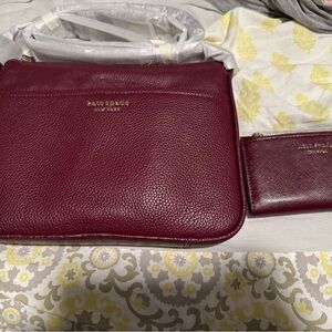 kate spade pebbled leather crossbody and matching wallet in deep burgundy